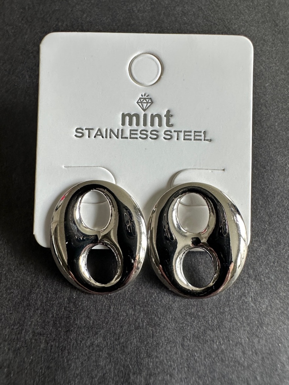 Mint Silver-Tone Oval Double-Cutout Stainless Steel Earrings